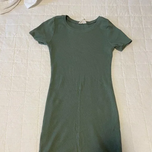 strapless open back dress Green Ribbed Knit Long Sleeves Dress Large